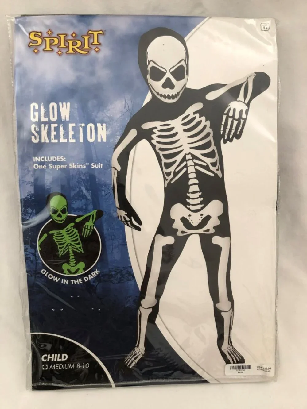 Glow Skeleton Halloween Costume Super Skin Suit Childs Medium